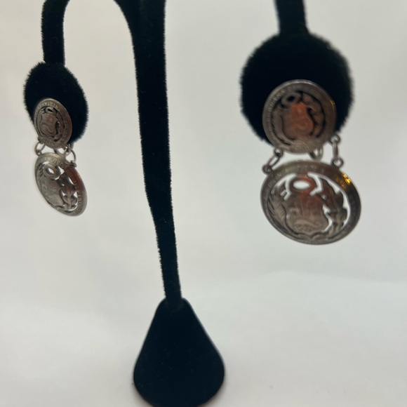 Puerto Rico 2 coin medallion clip sterling silver earrings Puerto Rico earrings - Picture 2 of 6